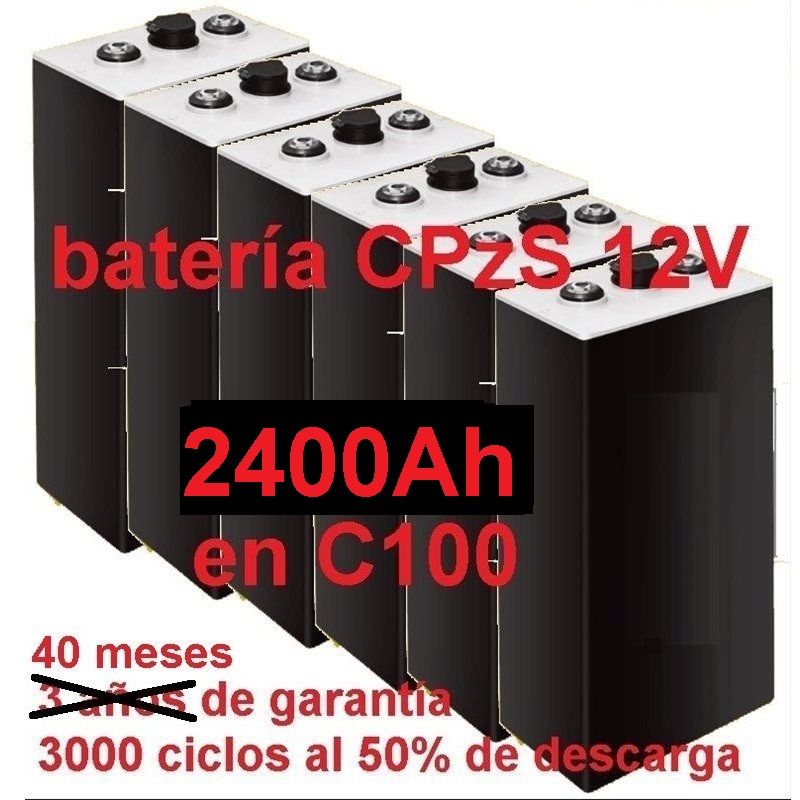 521 BATERÍA SOLAR 12V CPZS 2400 AH - 6 ELEMENTOS 2V OPACOS