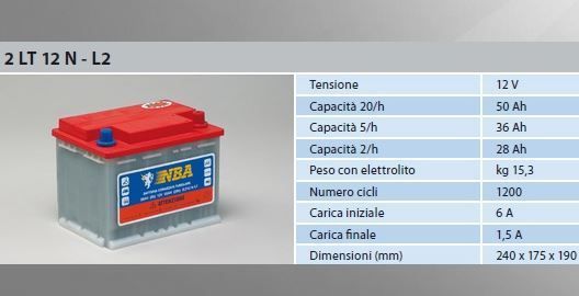 756 Batería tubular 12 V - 50 Ah / NBA 2 LT 12N - L2