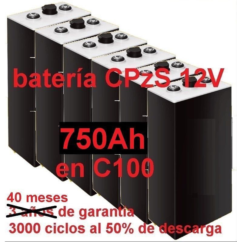 832 Batería solar 12v COPzS 750Ah en C100 OPACAS