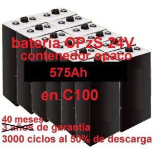 Batería solar 24v COPzS 575Ah en C100 OPACAS