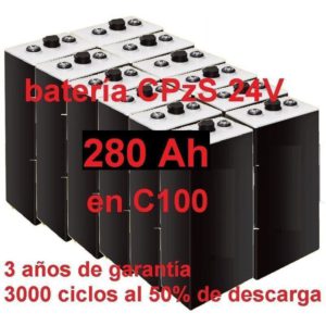Batería solar 24v COPzS 280Ah en C100 OPACAS